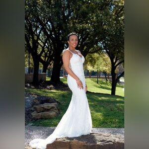 Stella York Elegant White Lace Floral Wedding Dress